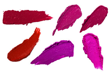 Various lipstick swatch stroke isolated on white