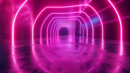 A mesmerizing tunnel illuminated by vibrant purple, neon lights, creating an abstract and futuristic atmosphere perfect for futuristic backgrounds.