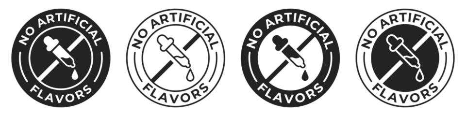 Fotobehang No artificial flavors label. Artificial flavors free illustration for product packaging logo, sign, symbol, badge or emblem. Chemicals free certified icon isolated. © Dmytro