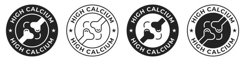 High calcium label. Rich source of daily calcium illustration for product packaging icon, logo, sign, symbol or emblem isolated. - obrazy, fototapety, plakaty