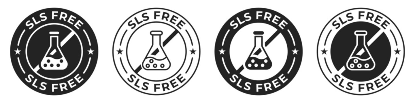 SLS and SLES free label. Paraffin, sulfate, silicone, phosphate and paraben free illustration for product packaging logo, sign, symbol, badge or emblem isolated.