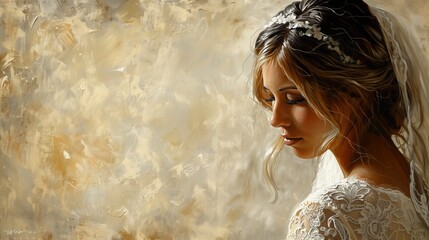 Vintage Art Painting of a Bride on Grunge Background