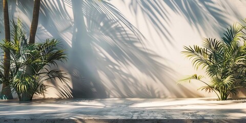 Ephemeral dance of light and shadow amongst indoor palms, soothing and artistic