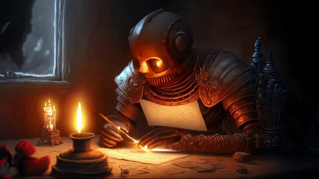 Robot writing a letter using Artificial Intelligence. Concept of AI involves using algorithms and machine learning to analyze language patterns and generate creative text. AI-generated