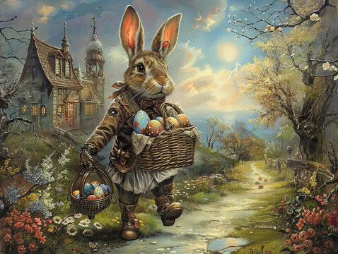 Victorian Easter Bunny in countryside