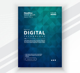 Poster brochure cover banner presentation layout template, Technology digital futuristic internet network connection green blue background, Abstract cyber future tech communication Ai big data science