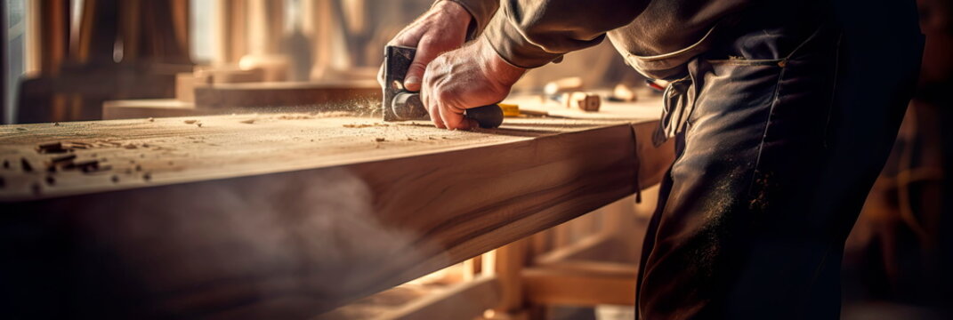 Carpenter's hands at work, custom order, demonstrating woodworking skills.