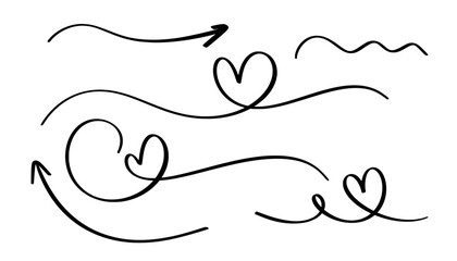 Hand drawn arrow and heart symbol perfectly wavy style, 6 different items, editable vector format. (Extended License) Recommended for unlimited usage.