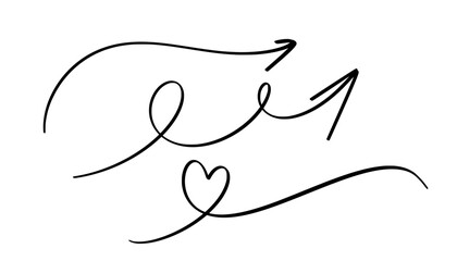 Hand drawn arrow and heart symbol perfectly wavy style, 3 different items, editable vector format. (Extended License) Recommended for unlimited usage.