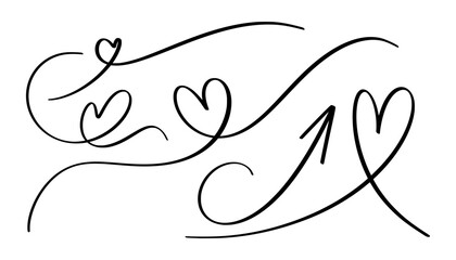Hand drawn arrow and heart symbol perfectly wavy style, 5 different items, editable vector format. (Extended License) Recommended for unlimited usage.