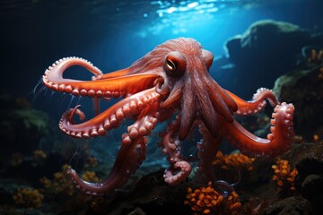 Night octopus emerging from the ocean depths., generative IA