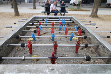 public babyfoot table , urban activities and infrastructures , Paris 19th arrondissement - obrazy, fototapety, plakaty