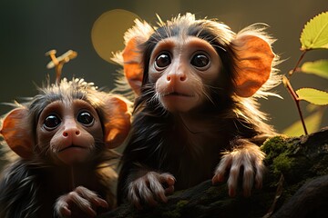 Monkey and puppies playing in the jungle., generative IA - obrazy, fototapety, plakaty