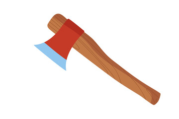 Metal Axe. Tool for cutting down trees, firewood isolated on white background. Metal axe with wood handle. Lumberjack tool Vector illustration for hiking, camping, logging
