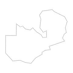Zambia country simplified map. Black dotted outline contour. Simple vector icon.