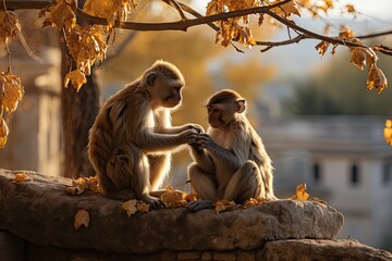 Compassionate monkey helps injured partner., generative IA