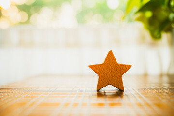 Model star on wooden table, The best excellent business services rating customer experience concept.