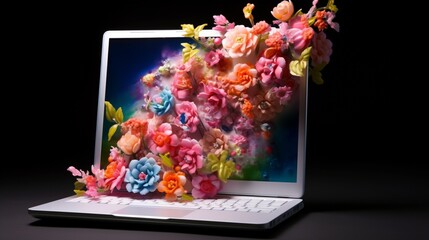 laptop with a lot of flowers