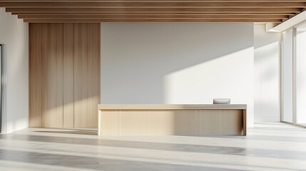 Modern Office Reception with Minimal Wooden Interior Design, Natural Light