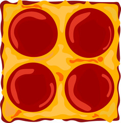 Rectangular pizza slice with salami, pepperoni, vector flat design