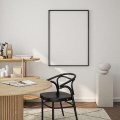 Frame mockup, ISO A paper size. Living room wall poster mockup. Interior mockup with house background. Modern interior design. 3D render
- 750882937
