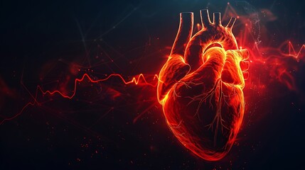  "Digital Cardiac Pulse - Abstract Human Heart Shape on Black Background in Stock Image"