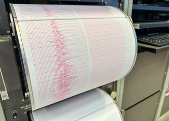 device for measuring the intensity of an earthquake. drum that records the size of an earthquake. detail.