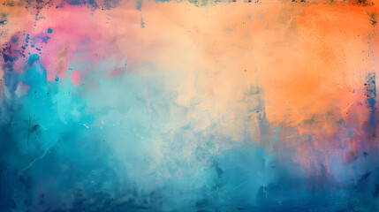 Artistic Exuberance: Blue Watercolor Painting Design with Vibrant Borders and Fringe, Showcasing a Distressed Grunge Texture - obrazy, fototapety, plakaty
