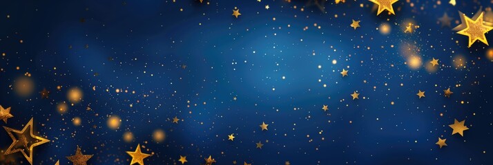Fototapeta na wymiar Golden Stars Sparkle on Deep Blue Sky