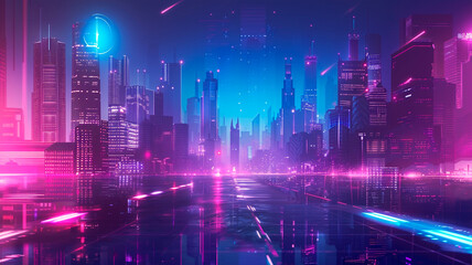 Fototapeta premium abstract city with colorful neon lines