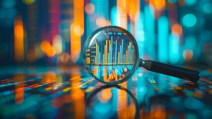Strategic Market Analysis Magnifying Detail on Data Charts Financial analysis concept