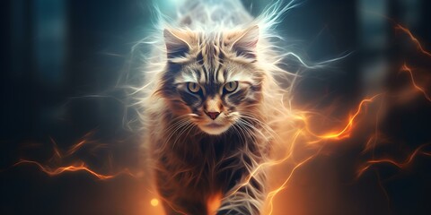 Unleashing inner strength with a feline spirit untapped power revealed. Concept Empowerment, Feline Energy, Inner Strength, Spirituality, Unleashed Power - obrazy, fototapety, plakaty