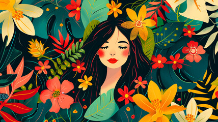 girl with floral print and flowers