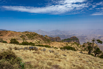 Beautiful Semien or Simien Mountains National Park landscape in Northern Ethiopia near Lalibela and Gondar. Africa wilderness.