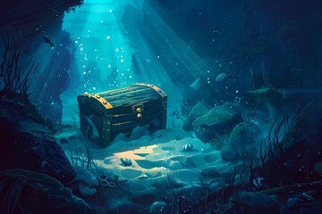 An old treasure chest sunk under the sea