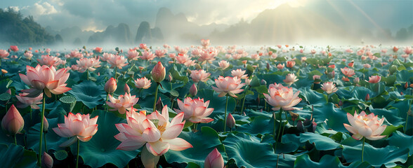 The lotus flower is a symbol of the Vesak holiday in honor of the birth, enlightenment and death of Buddha. Banner - obrazy, fototapety, plakaty