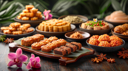 Traditional dishes and sweets that are prepared and distributed on Vesak in honor of the birth, enlightenment and death of Buddha. - obrazy, fototapety, plakaty