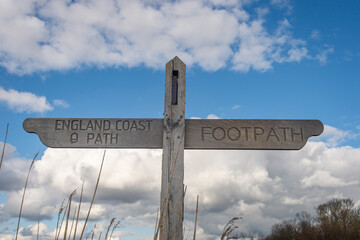 England coast path wooden sign