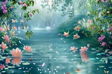 The Peaceful Flower River where Fairies often visit