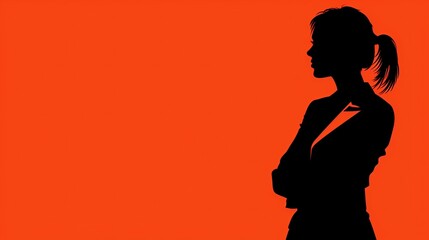 Vector Illustration of Black Silhouette of Business Woman on Bright Orange Background