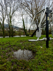 Outdoor Gym by the River on a Rainy Day
