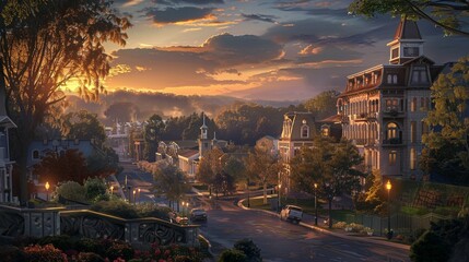 Experience the serene townscape of Hot Springs, Arkansas, USA, where the soft evening light bathes...
