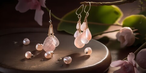 Soft washes of rose quartz and pearl cascade gently, casting a serene and ethereal aura. - obrazy, fototapety, plakaty