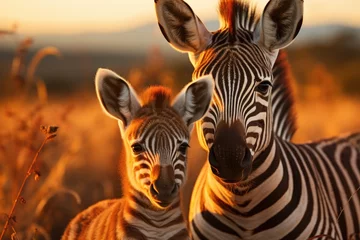 Foto op Canvas Baby zebra with the mother in the African savannah., generative IA © JONATAS
