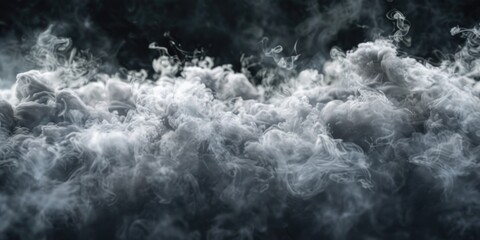 Horizontal jet of gray smoke on a dark background. Screensaver or footage. AI generative.