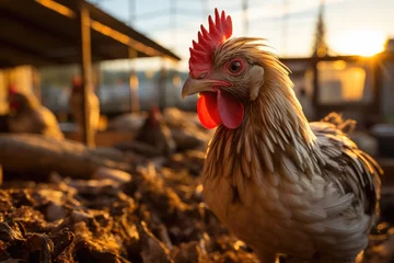 Foto op Aluminium Chickens interact excitedly in the chicken coop., generative IA © JONATAS