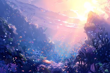 Underwater world panoramic landscape cartoon background