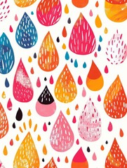 A painting featuring numerous drops in various vibrant colors on a white background, creating a striking and colorful visual display.