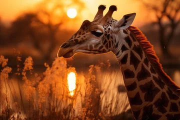 Gardinen Sweet giraffes hug under the African sun., generative IA © JONATAS