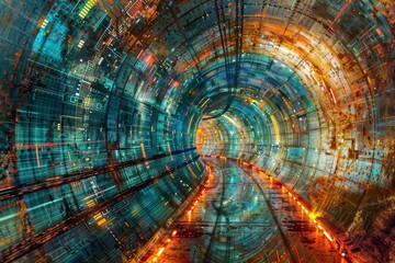 Infinite Tunnel Voyage: Journey through an infinite fractal tunnel, perfect for sci-fi or fantasy themes. - obrazy, fototapety, plakaty